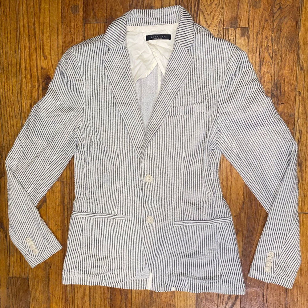Zara seersucker stretch blazer